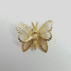 Vintage Little Gold Tone Butterfly Brooch, Wire Wings, Metal Lapel Pin, Estate